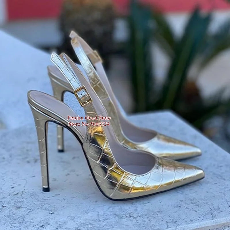 Yellow Snakeskin Slingback Pumps Pointy Toe Shallow Stiletto Heels Dress Shoes Cut-out Heels Women Shoes 12Cm 10Cm 8Cm