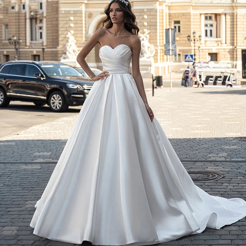 Bride Gown For Woman Illusion A-Line Bow Sashes Bridal Gowns O-Neck Satin Appliques Half Sleeves Wedding Dresses Robe De Mariée