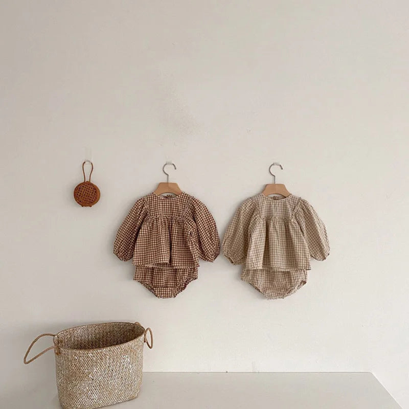 MILANCEL Baby Girls Clothes Plaid Infant Girls Clothes Set Puff Sleeve Blouse and Bloomer Toddler Girls Suit