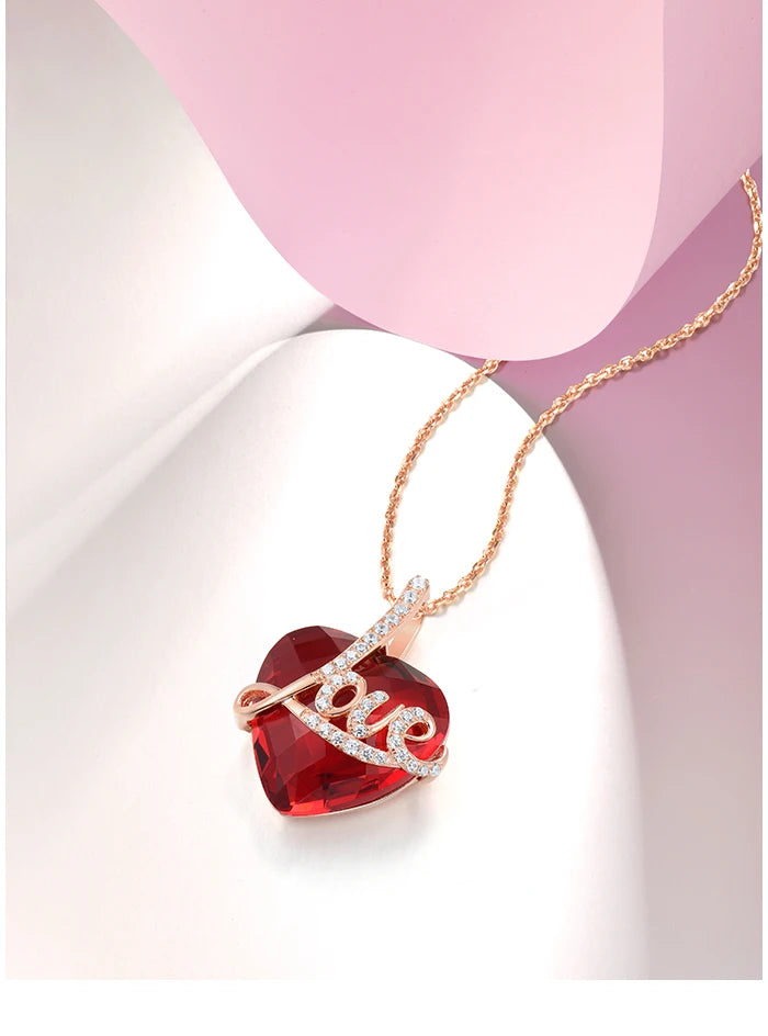 SANTUZZA Authentic 925 Sterling Silver Pendant for Women Red Stones White CZ Love Heart Pendant Valentines Gifts Fine Jewelry