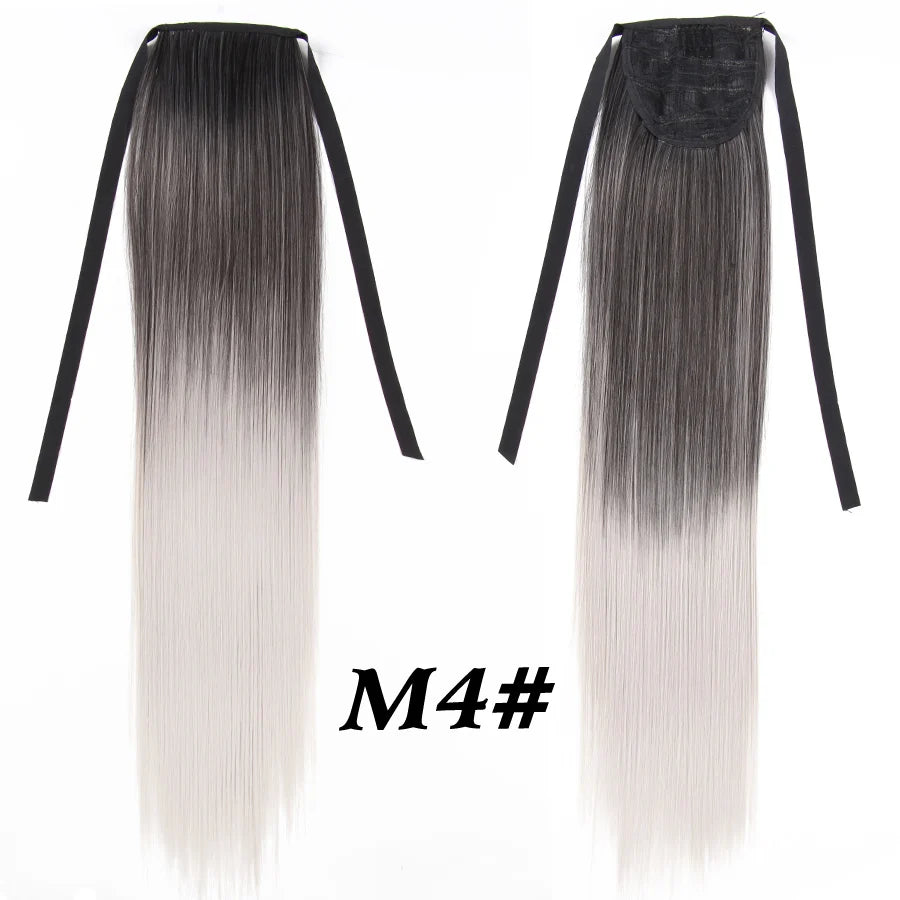 Synthetic Ponytail Long Straight Wrap Around Ponytail Hair Extension Heat-Reistant Fiber Pony Tail Fake Hairpieces For Women