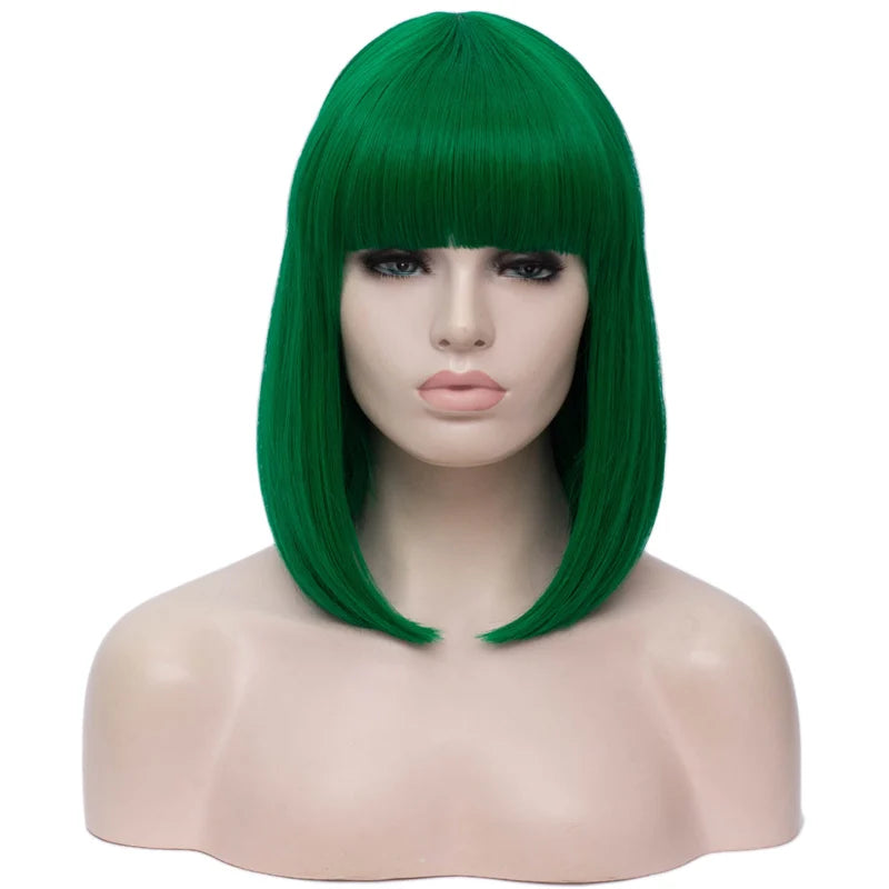 MSIWIGS Women Synthetic Straight Short Bob Wigs With Bangs Blue Golden Red Black White Purple Green Brown Cosplay Wig Female