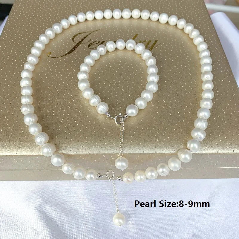 Real White Pearl Jewelry Sets Natural Freshwater Pearl Bracelet Necklaces For Women Fashion wedding anniversary Gift
