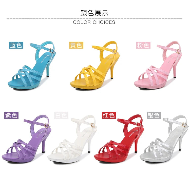 High Heel Sandals Women Shoes 2020 Summer New Slippers Red Fine Heel Patent Leather Women Open Toe Plus Size Sexy Ladies Banquet