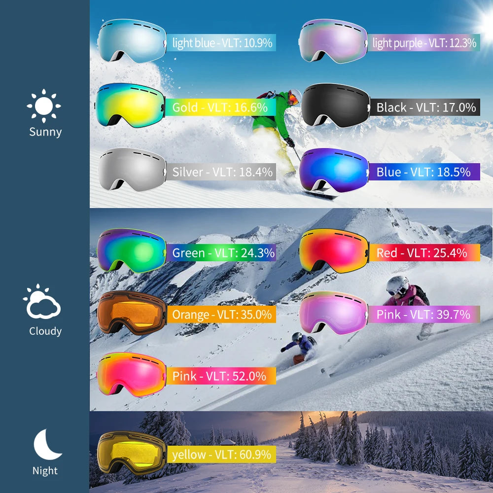 COPOZZ Brand Ski Goggles Men Women Snowboard Goggles Glasses For Skiing UV400 Protection Skiing Snow Glasses Anti-Fog Ski Mask