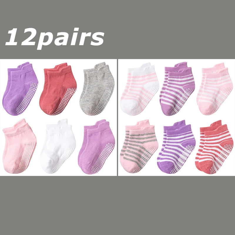 12 Pairs/lot Baby Socks Set Casual Toddler Boy Girl Clothes Accessories 0 To 5 Yrs Kid Short Sock Non Slip Breathable Bebe Stuff