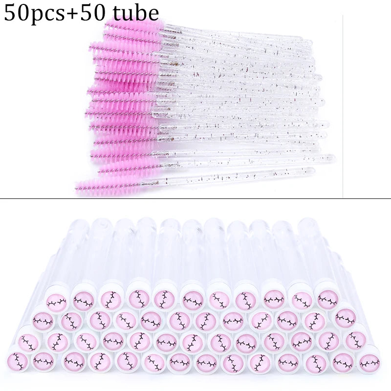 50Pcs Eyelash Brush Mascara Tube Crystal Eyebrow Brushes Disposable Comb Dust-proof Lash Extension Supplies Cosmetic Makeup Tool