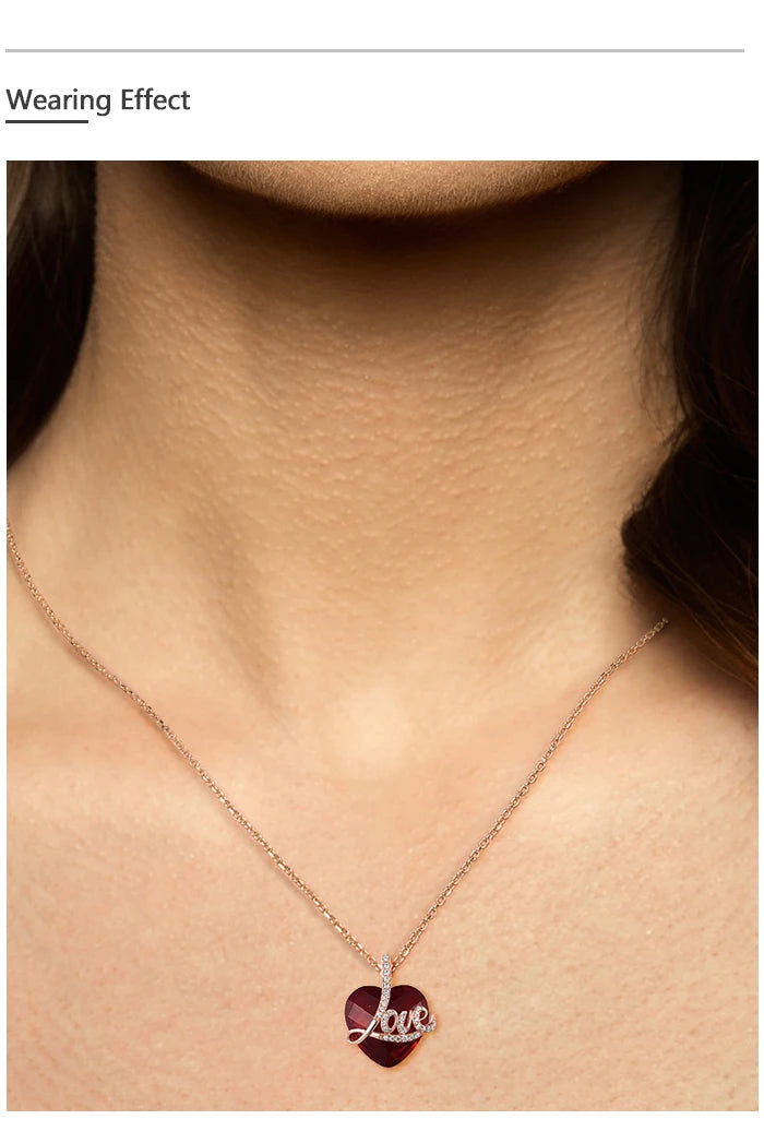 SANTUZZA Authentic 925 Sterling Silver Pendant for Women Red Stones White CZ Love Heart Pendant Valentines Gifts Fine Jewelry