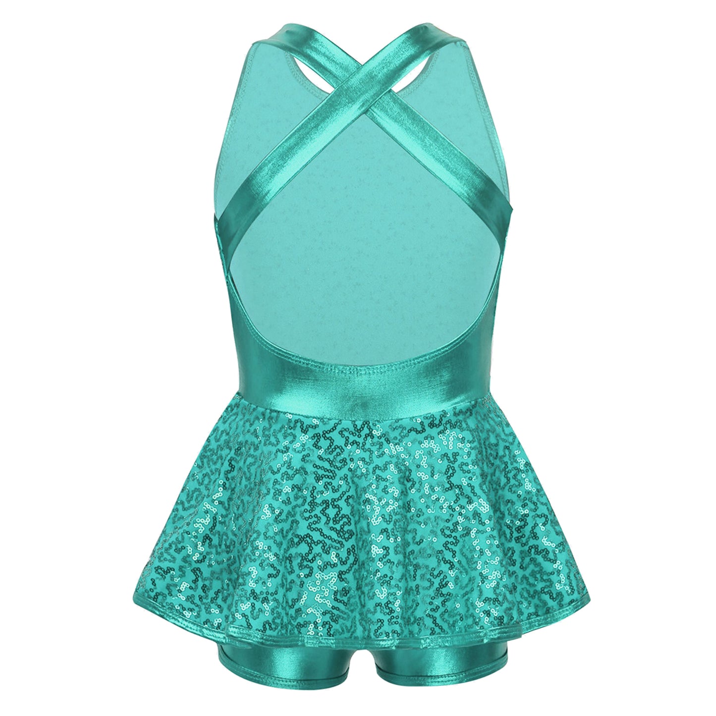 Kids Girls Shorty Unitard Sleeveless Sequin Rompers Leotard Bodysuit Performance Children Jazz Modern Dance Party Tap Costumes