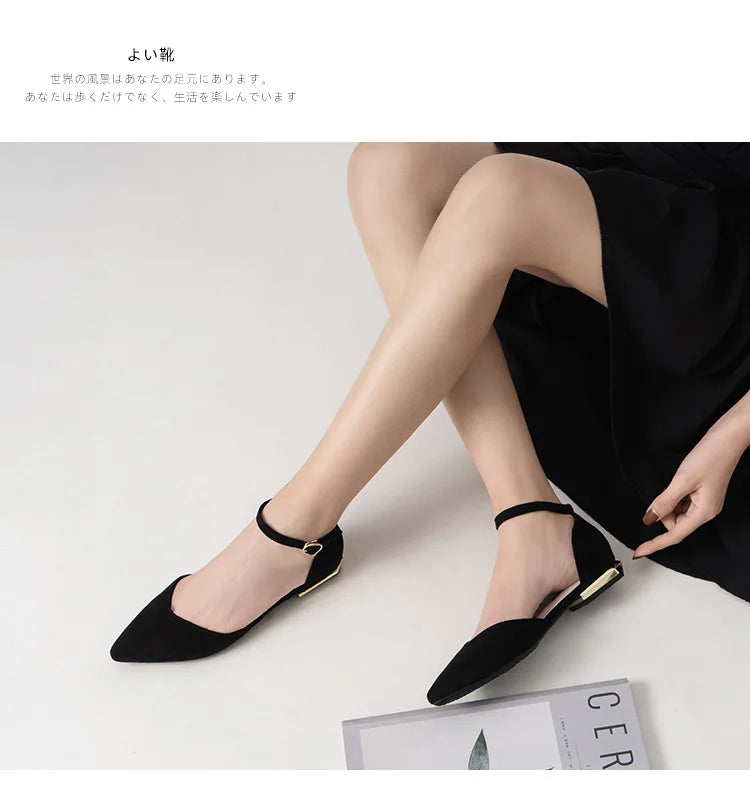 D'orsay suede cover metal low heels office sandals women pointed toe buckle sandalias elegant closed toe summer work shoes women