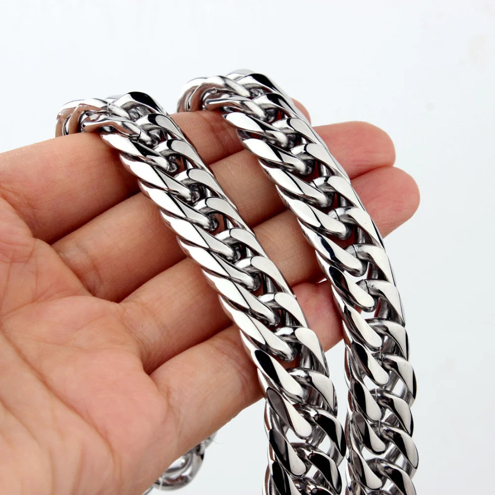 9/11/13/16/19/21mm Heavy Polished Stainless Steel Necklace Men Curb Cuban Link Chain Necklace Or Bracelet Choker Jewelry 7-40"