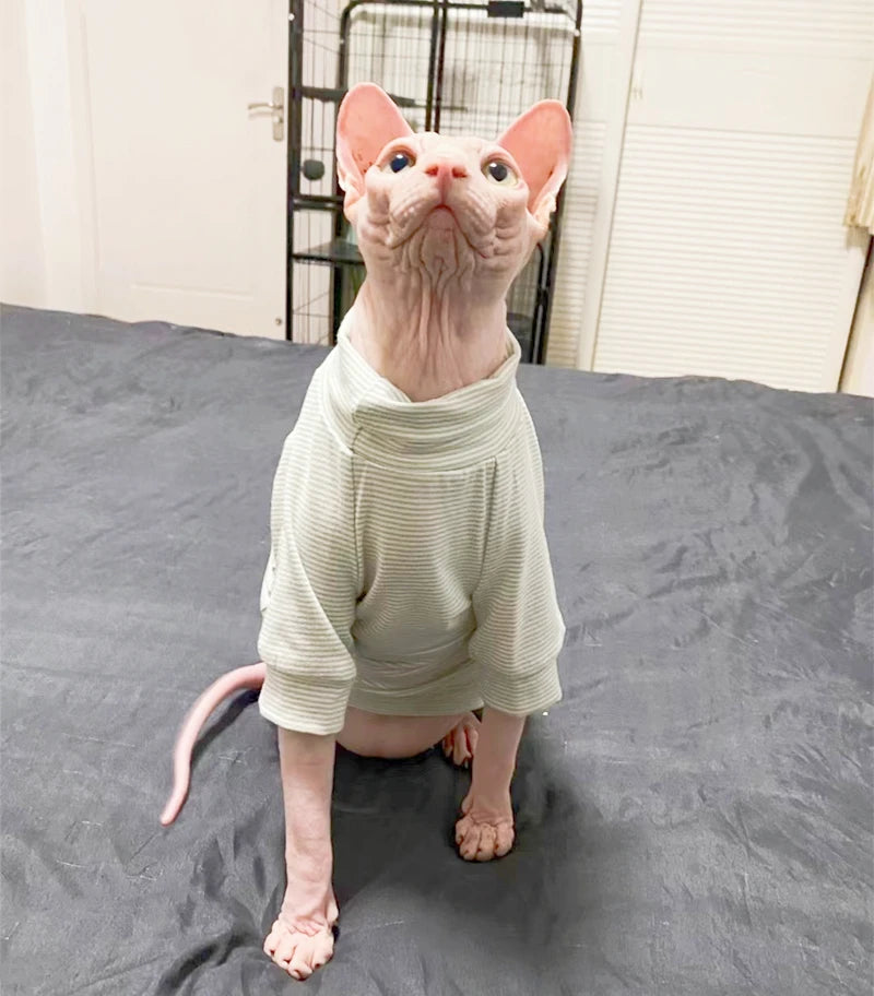 Cotton Sphinx Cat Dog Clothes For Small Puppy Hairless Cat Sweatshirt Clothing Stripe Pet Costume Kittens Jumpsuit Autumn Winter