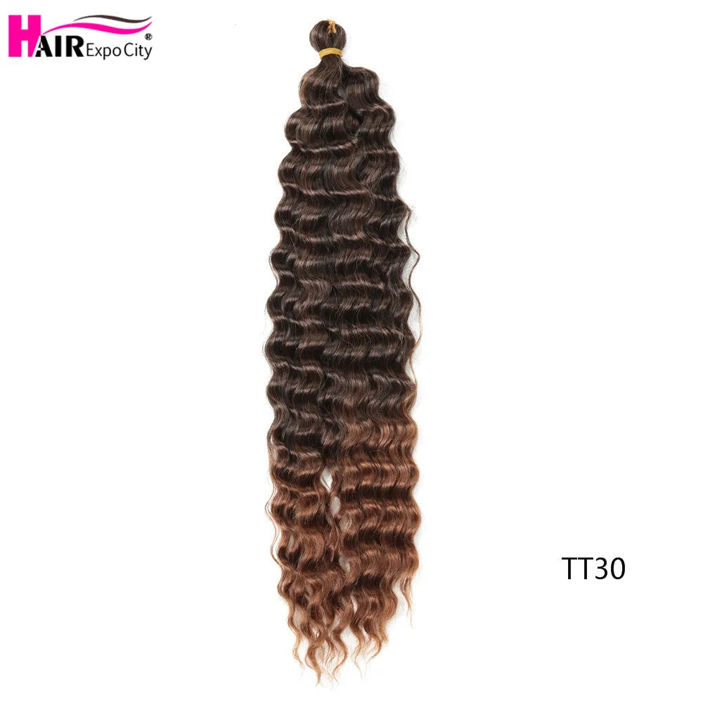 22-28 Inch Deep Wave Twist Crochet Hair Natural Synthetic Braid Hair Afro Curls Ombre Braiding Hair Extensions Hair Expo City