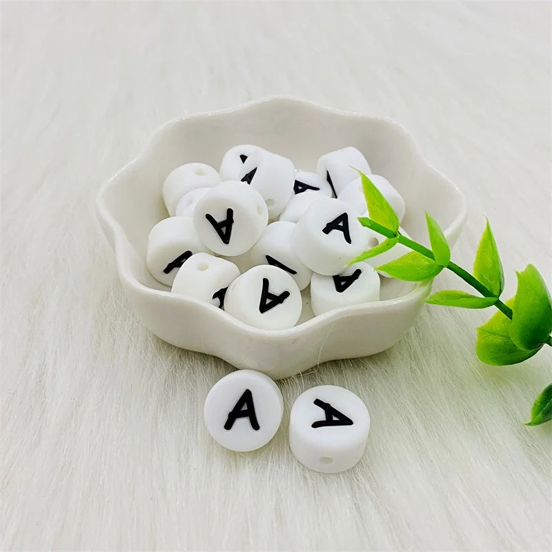 100pcs Silicone 12mm Letter Beads Bpa Free Oblate Molar Beads Baby Teether DIY Baby Pacifier Personalized Accessories Toy