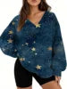 Starry Sky Gradient Pattern Printed Women's Versatile Fashion High Quality V-neck Hoodie 2025 New Edition