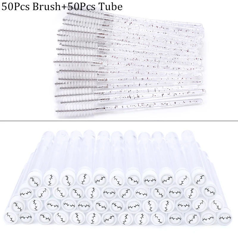 50Pcs Eyelash Brush Mascara Tube Crystal Eyebrow Brushes Disposable Comb Dust-proof Lash Extension Supplies Cosmetic Makeup Tool