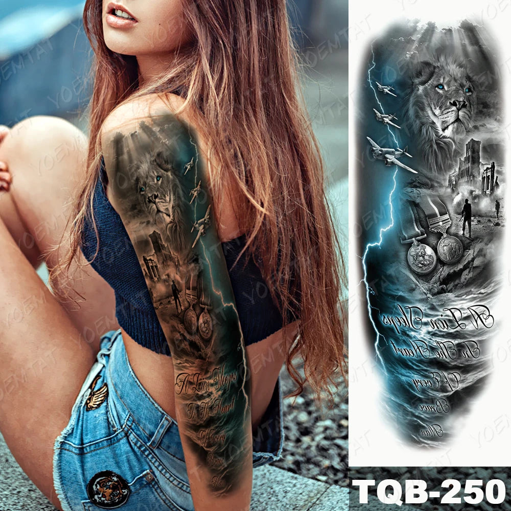 Large Arm Sleeve Tattoo Black Maori Totem Waterproof Temporary Tatto Sticker Tribal Flame Body Art Full Fake Tatoo Women Men
