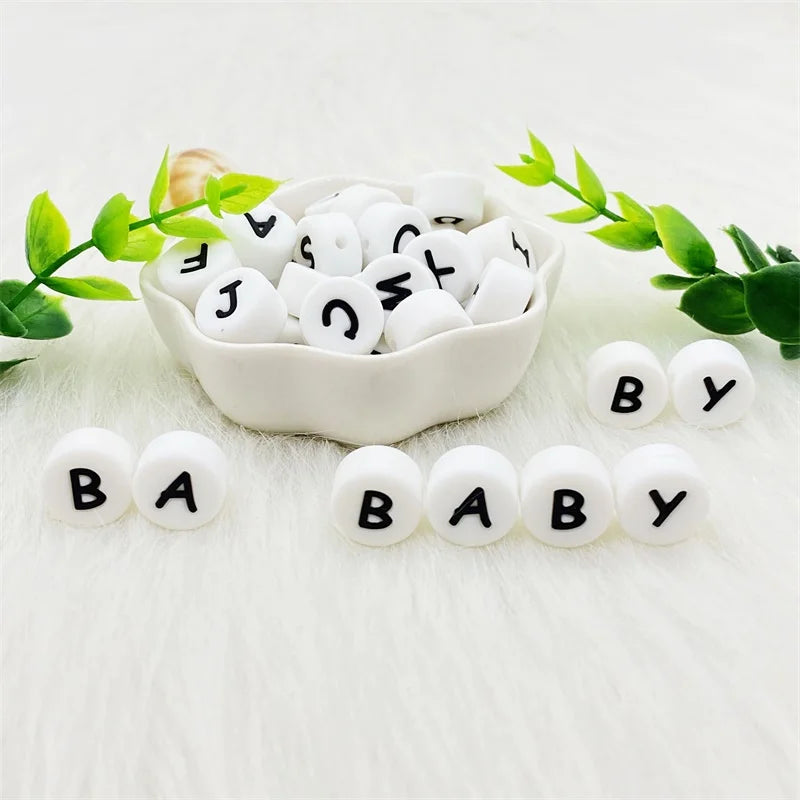 100pcs Silicone 12mm Letter Beads Bpa Free Oblate Molar Beads Baby Teether DIY Baby Pacifier Personalized Accessories Toy
