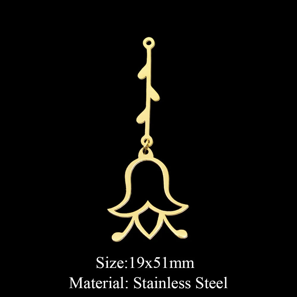 10pcs/lot Hollow Lotus Rose Flower DIY Charms 316 Stainless Steel Women Wholesale Jewelry Round Leaf Tassels Necklace Pendant