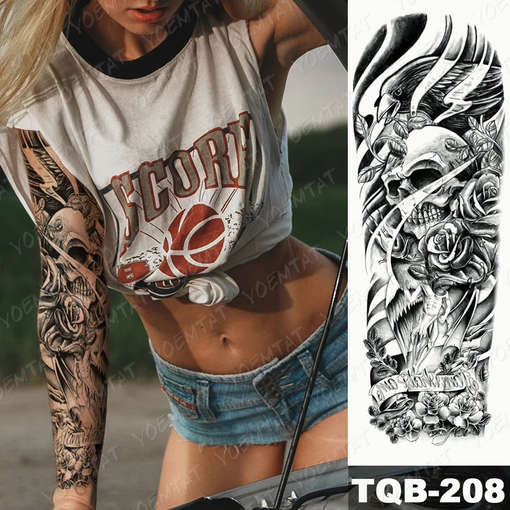 Large Arm Sleeve Tattoo Black Maori Totem Waterproof Temporary Tatto Sticker Tribal Flame Body Art Full Fake Tatoo Women Men
