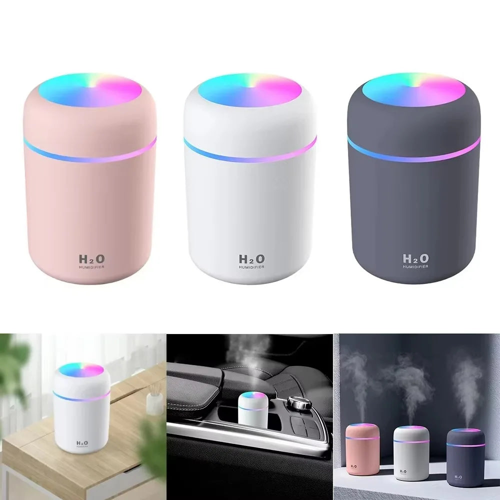 300ml Mini Ultrasonic Cool Mist Humidifier with 7 Color LED Night Light 2 Mist Modes Portable for Car Use Aromatherapy Function