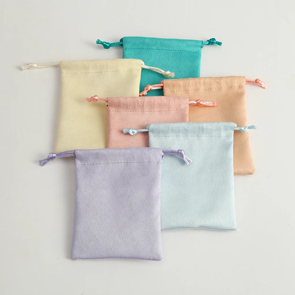 50pcs 7x9cm Light Blue Flannel Drawstring Packing Jewelry Packaging Display Luxury Velvet Suede Pouches Wedding Favors Gift Bags
