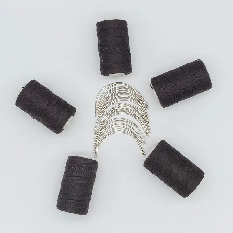DARK BROWN Thread Needle Kit 24 Pcs C Curved Needle With Gift 5 Small Rolls Cotton Sewing Thread Hand-Tied Weaving Thread