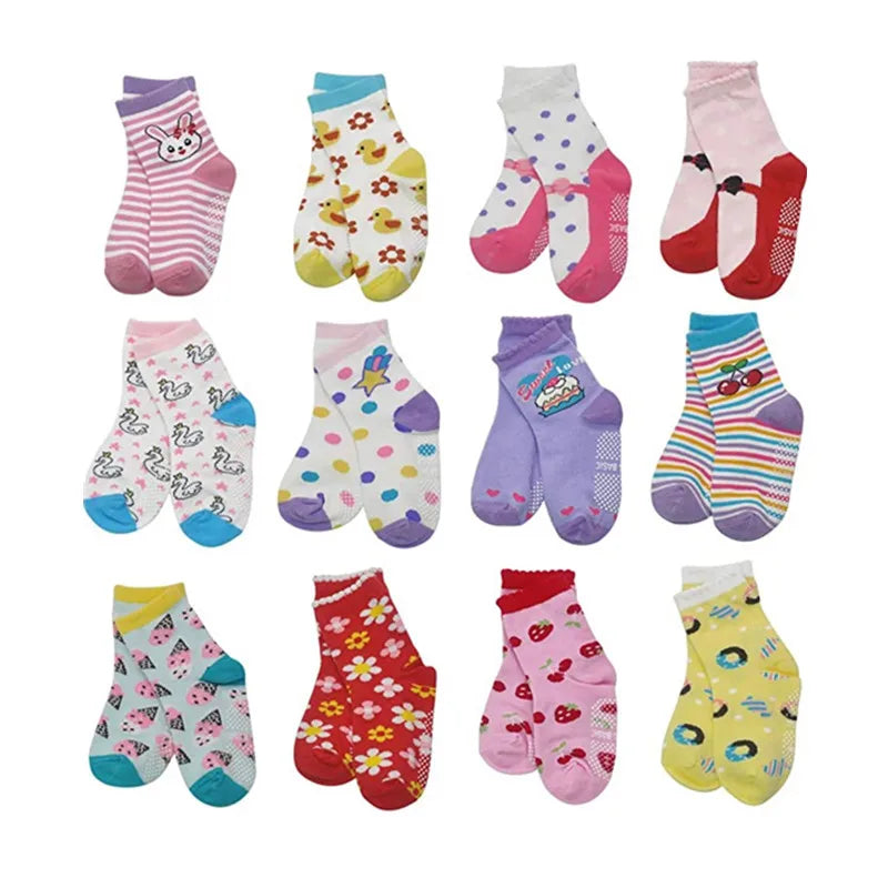 12 Pairs/Lot Cotton Baby 's Floor Socks Boys Girls Non-slip Boat Low Cut Sock with Rubber Grips 1-5Years