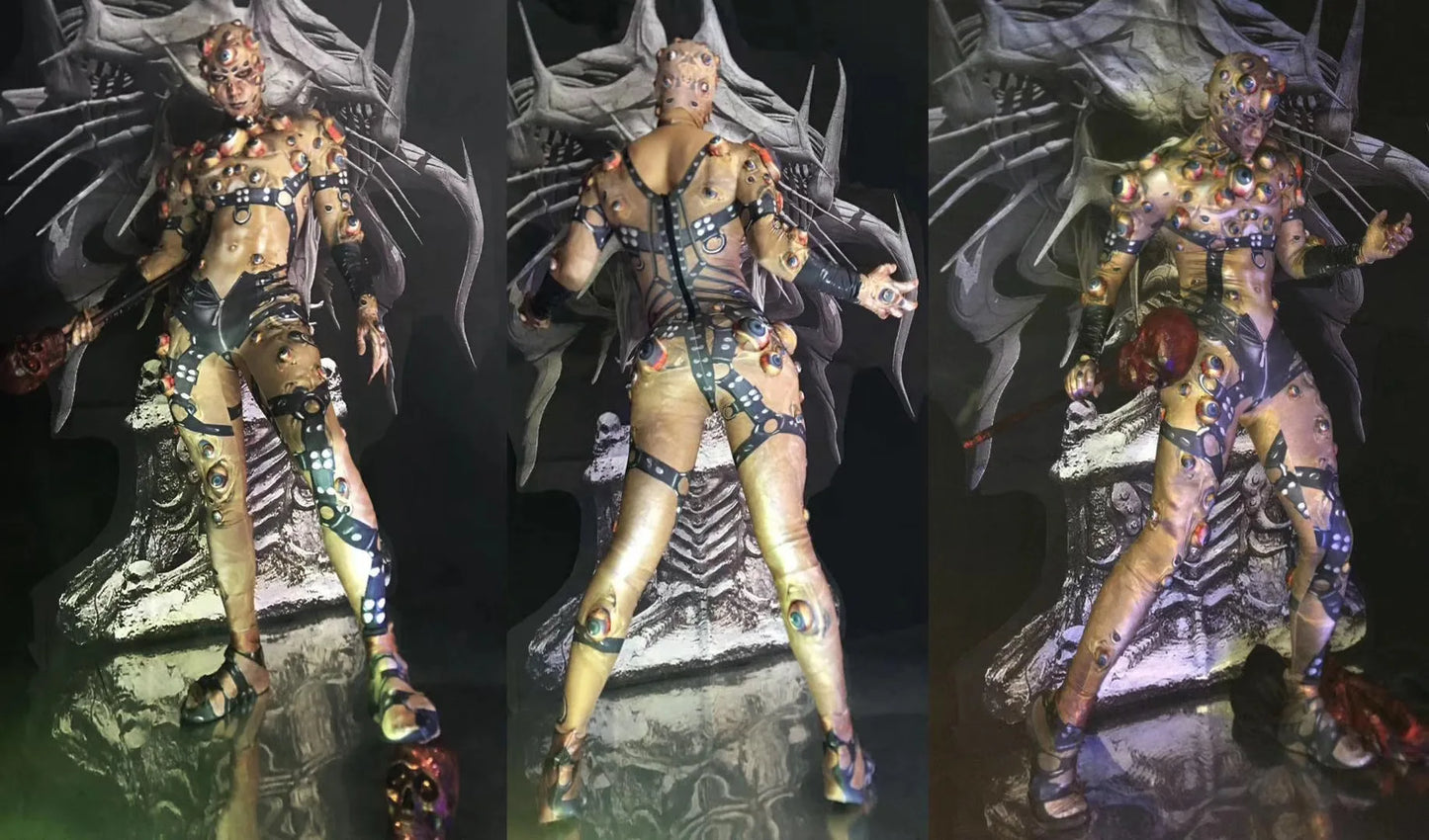 Halloween Men Women Horror Costume 3D Eye Novelty Jumpsuit Coat Stretch Rompers Nightclub Party Scary Stage Drag Queen Costumes