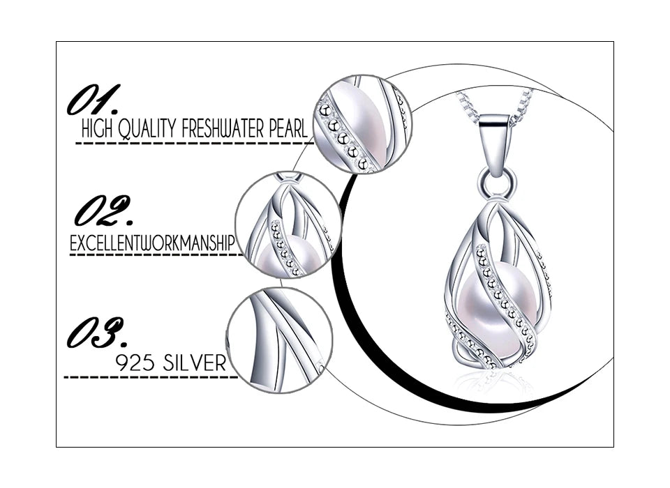100% Natural Freshwater Pearl Cage Pendant for Women 925 sterling Silver White Pearl Pendant Necklace Jewelry with 45 Chain