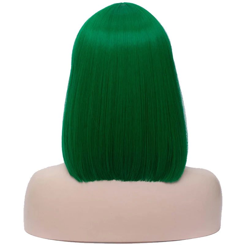 MSIWIGS Women Synthetic Straight Short Bob Wigs With Bangs Blue Golden Red Black White Purple Green Brown Cosplay Wig Female