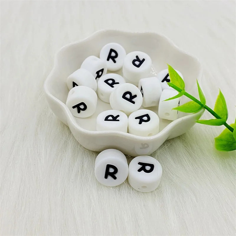 100pcs Silicone 12mm Letter Beads Bpa Free Oblate Molar Beads Baby Teether DIY Baby Pacifier Personalized Accessories Toy