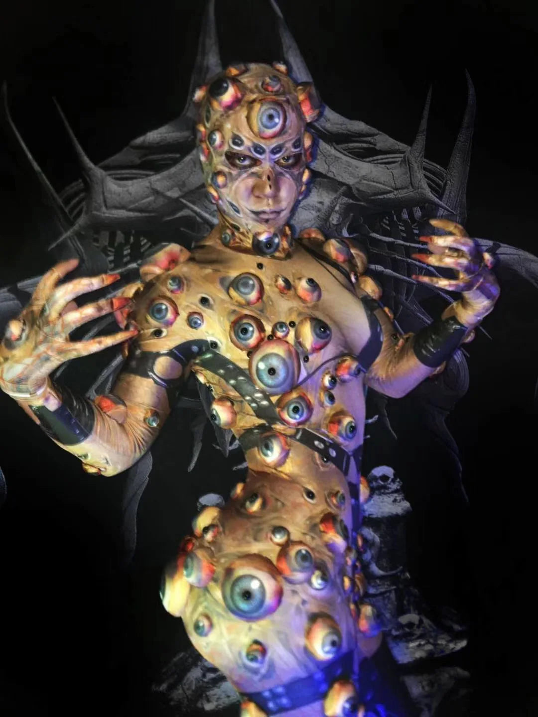 Halloween Men Women Horror Costume 3D Eye Novelty Jumpsuit Coat Stretch Rompers Nightclub Party Scary Stage Drag Queen Costumes