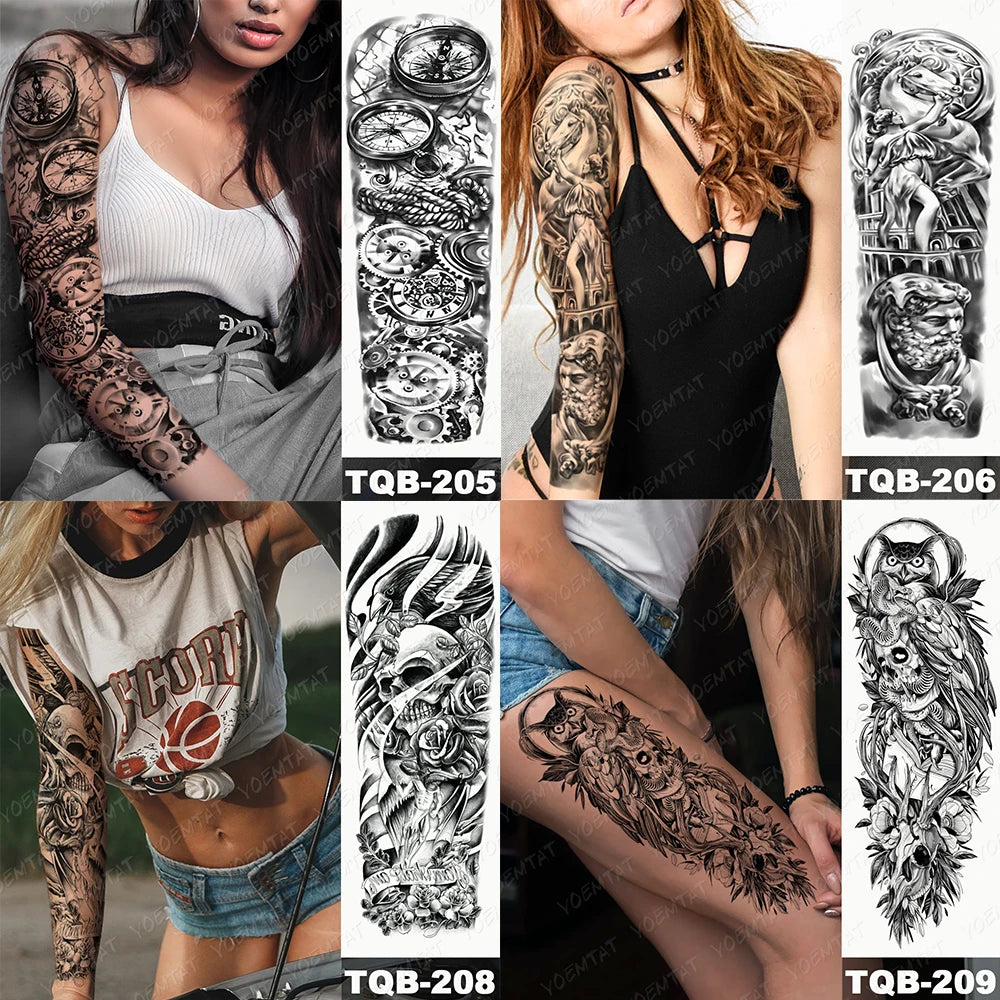 Large Arm Sleeve Tattoo Black Maori Totem Waterproof Temporary Tatto Sticker Tribal Flame Body Art Full Fake Tatoo Women Men