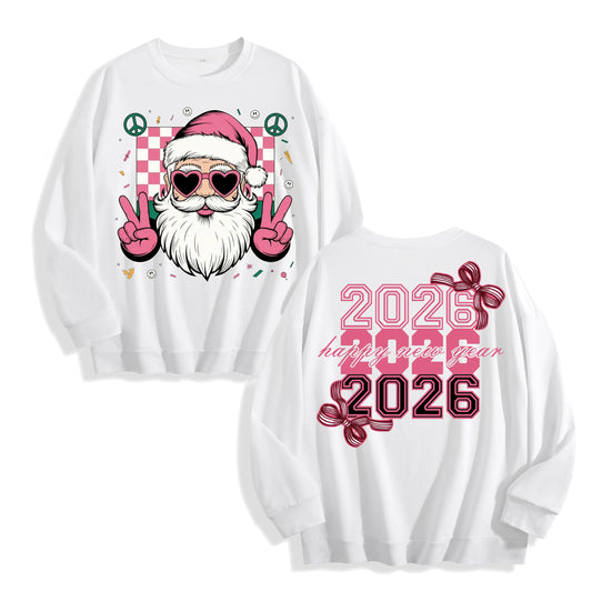 Retro Funky Pink Santa 2026 New Year Graphic Long Sleeve, US Warehouse, Customizable Design