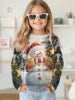2025 Spring and Autumn Girls Korean Edition Loose Round Neck Long Sleeve T-shirt Top