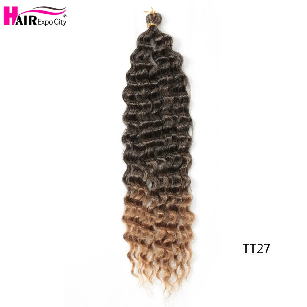 22-28 Inch Deep Wave Twist Crochet Hair Natural Synthetic Braid Hair Afro Curls Ombre Braiding Hair Extensions Hair Expo City