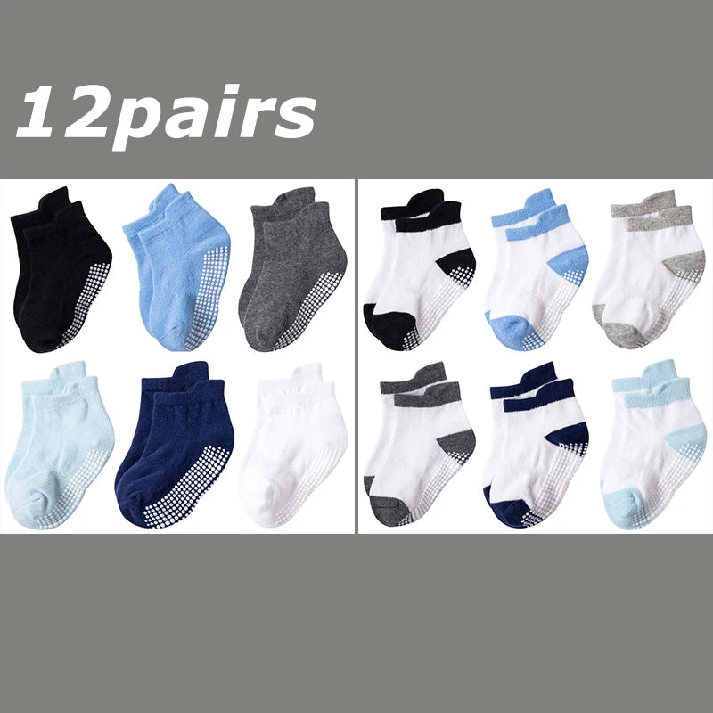 12 Pairs/lot Baby Socks Set Casual Toddler Boy Girl Clothes Accessories 0 To 5 Yrs Kid Short Sock Non Slip Breathable Bebe Stuff