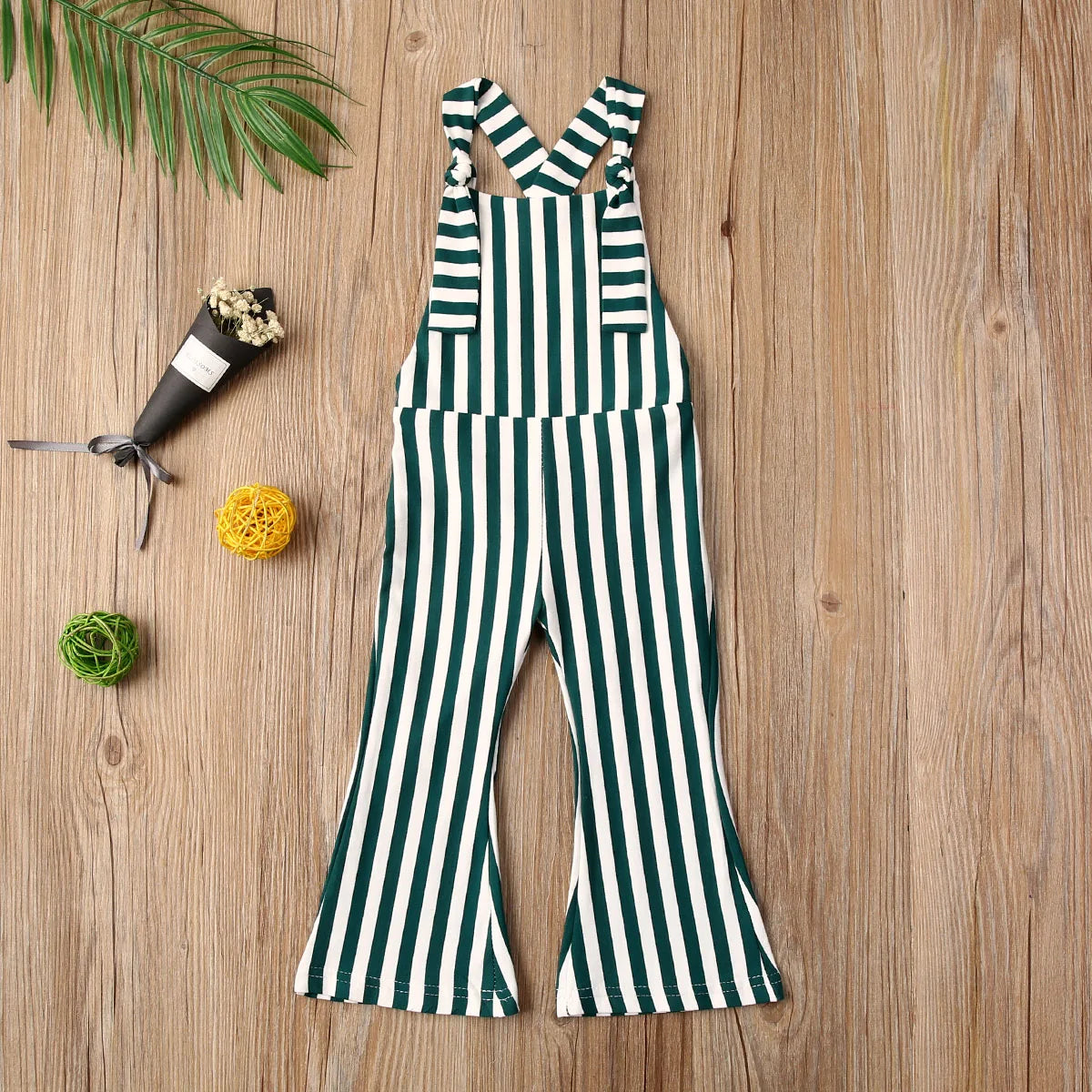 2025 New Toddler Kids Baby Girls Clothes Sleeveless Stripe Romper Jumpsuit Flare Long Pants Overalls Summer Fall Kids Clothing
