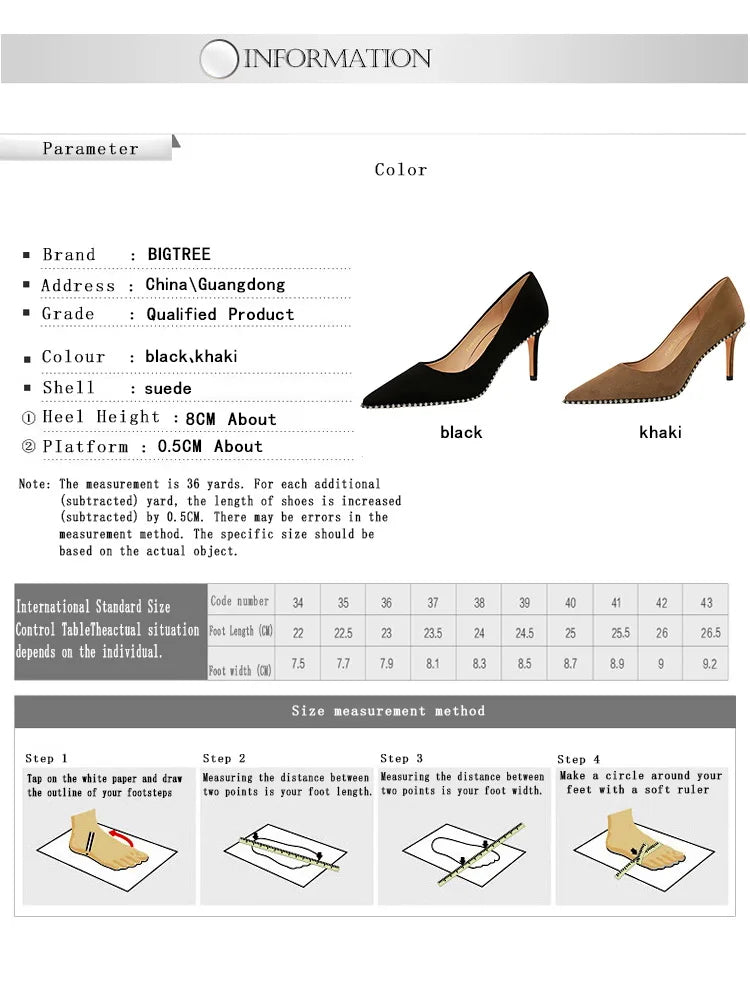 BIGTREE Shoes Black Heels Metal Beads Woman Pumps Suede High Heels Stiletto Wedding Shoes Women Heels Female Plus Size 41 42 43