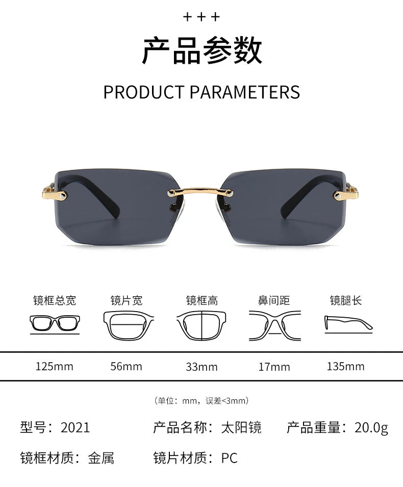 Rimless Sunglasses Rectangle Fashion Popular Women Men Shades Small Square Sun Glasses For Female male Summer Traveling Glasses