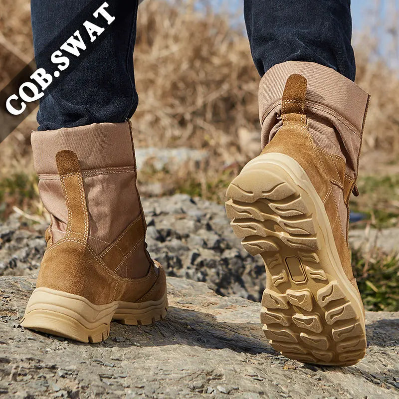 New Men's Suede Leather Desert Boots Combat Tactical Ankle Boots Lace-Up Closure Mesh Lining for Summer Winter Rubber Outsole