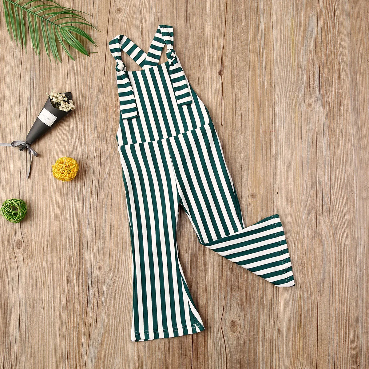 2025 New Toddler Kids Baby Girls Clothes Sleeveless Stripe Romper Jumpsuit Flare Long Pants Overalls Summer Fall Kids Clothing