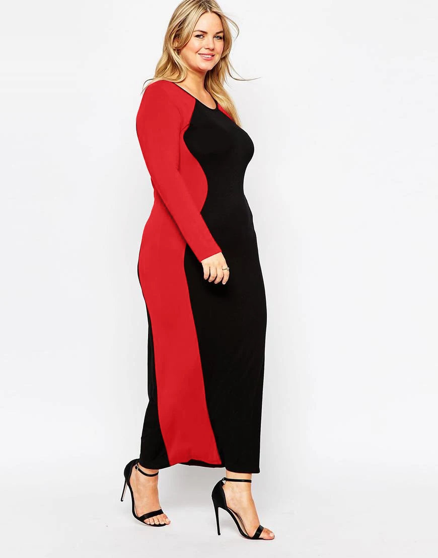 Plus Size Sheath Dress Women Long Sleeve Black And Red Stretchy Knit Maxi Spring Autumn Elegant Formal Work Office Dress 5XL 6XL