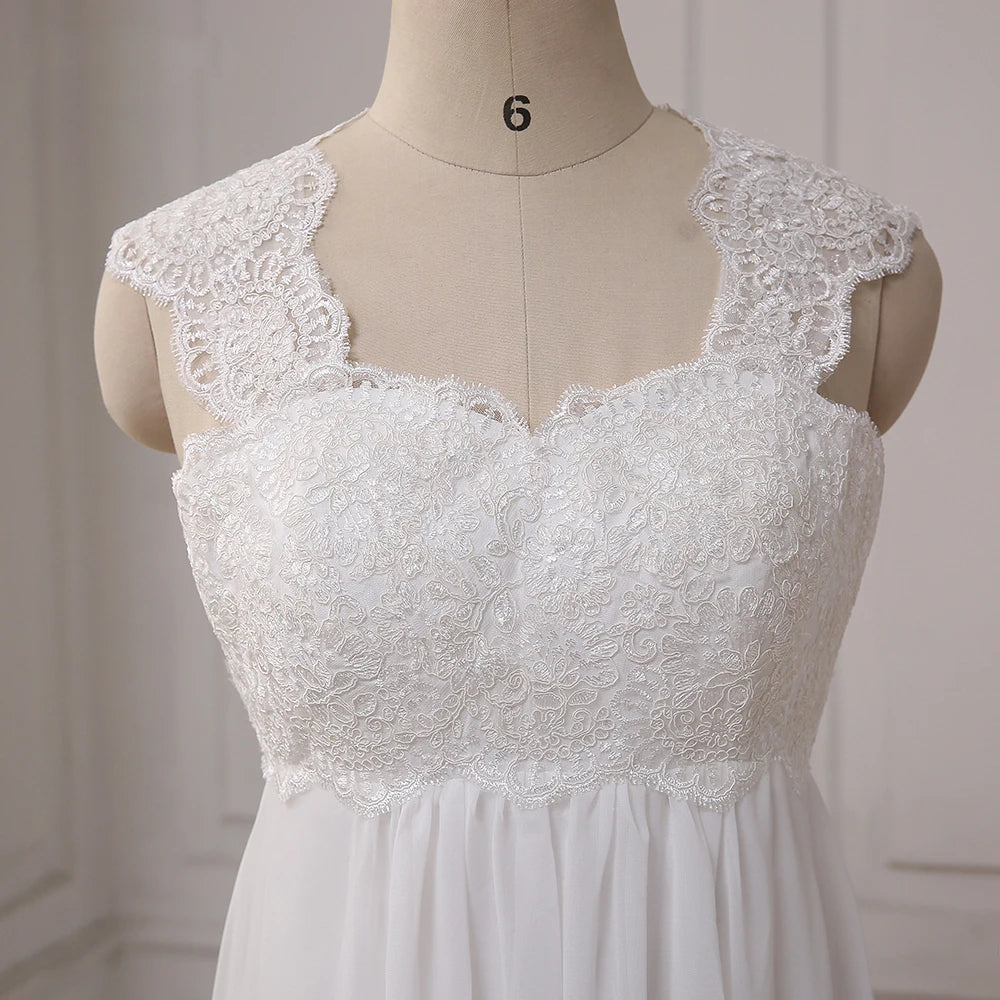 Cheap Beach Wedding Dresses Vestido De Noiva Cap Sleeve Sweetheart Empire Chiffon Bridal dress Lace Pregnant Weding Dress