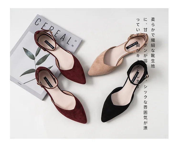 D'orsay suede cover metal low heels office sandals women pointed toe buckle sandalias elegant closed toe summer work shoes women