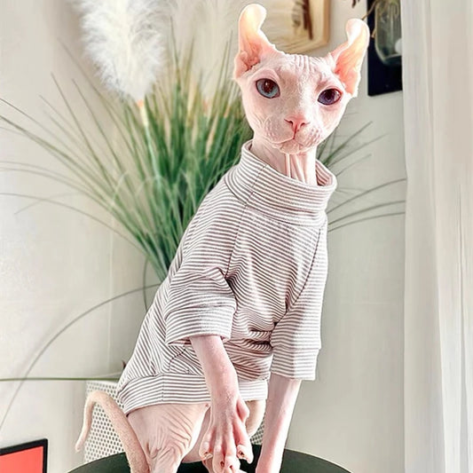 Cotton Sphinx Cat Dog Clothes For Small Puppy Hairless Cat Sweatshirt Clothing Stripe Pet Costume Kittens Jumpsuit Autumn Winter