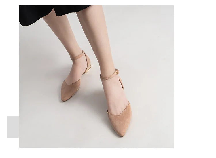 D'orsay suede cover metal low heels office sandals women pointed toe buckle sandalias elegant closed toe summer work shoes women