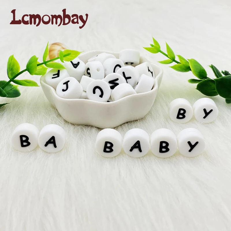 100pcs Silicone 12mm Letter Beads Bpa Free Oblate Molar Beads Baby Teether DIY Baby Pacifier Personalized Accessories Toy