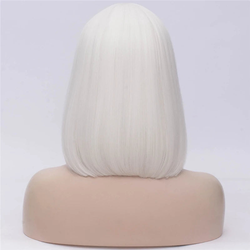 MSIWIGS Women Synthetic Straight Short Bob Wigs With Bangs Blue Golden Red Black White Purple Green Brown Cosplay Wig Female